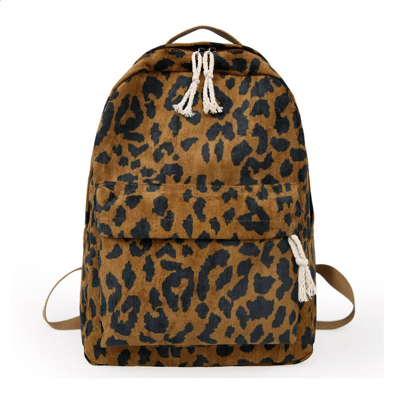 Travel Womens Leopard print Backpack Large Capacity Handbag Corduroy Student Sac Dos Teen Filler 240820