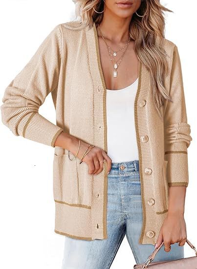 2024 Temu Xiyin Autumn/Winter New Women's Knitted Button Coat Color blocked Sweater Pocket cardigan