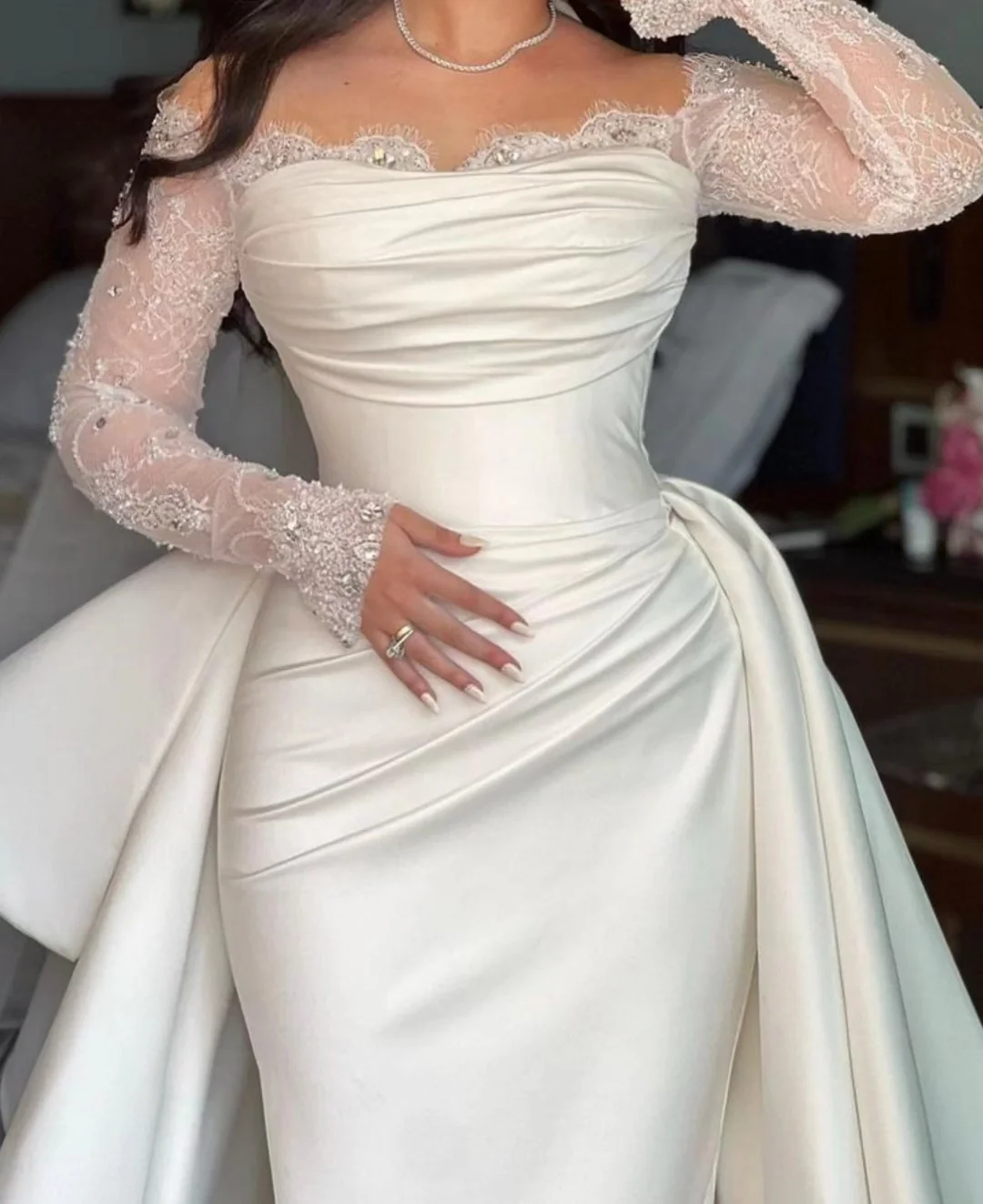 Luxury Mermaid Wedding Dresses Draped Off the Shoulder Bridal Gown Lace Satin Mariage Bride for Women Vestido De Mairage