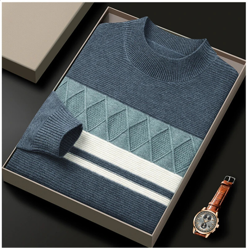 Mens Thickened Knitted Sweater with Velvet Yarn Jacquard Pattern In Three Colors - Young Casual Fashionable Vintage Sweater 240821