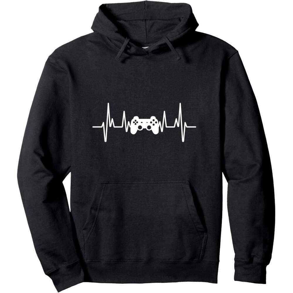 Hoodie for Mens Womens Funny Gamer Heartbeat Video Game Controller Gag Gift Pullover Hoodie Graphic Hoodies Sweatshirt Pullover Long Sleeve