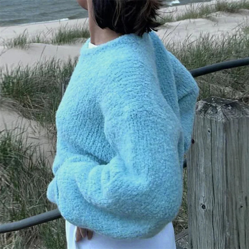 Lamuusaa y2k sweater womens Fairycore clothing solid color round neck long sleeved floral top 2000s jumper fashion streetwear 240821