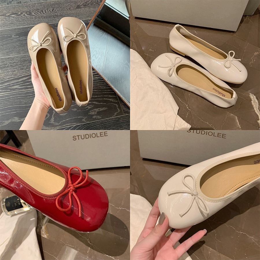 Ddmysports Grape Mom S Same Style Spring And Autumn New Versatile Gentle Round Ead Bow Shallow Mouth Korean Flat Sole Single Shoes For Women OUTDOOR
