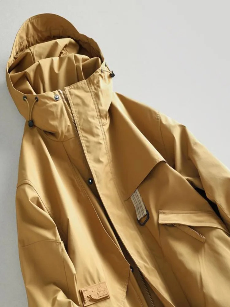 Chic Solid Long Trench Coat Jacket Men Cotton Autumn Spring Windbreaker Mid Length Hooded Jacket High-end Casual Outerwear 240820