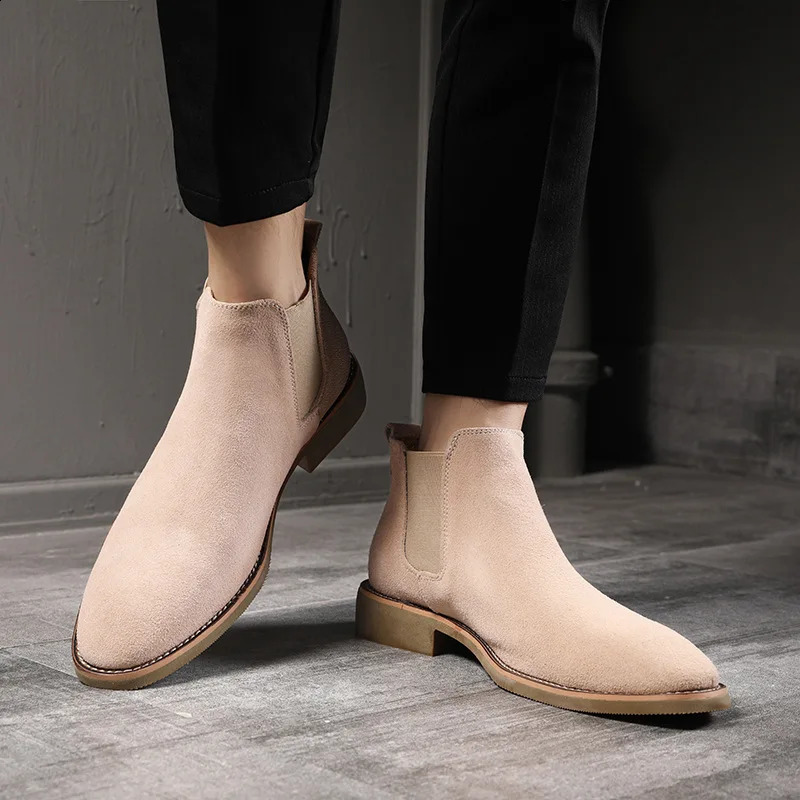 Mens Retro Classical Chelsea Boots Cow Suede Genuine Leather Men Fashion Ankle Boot Mens Casual Short Boots High-Top Shoes 250120