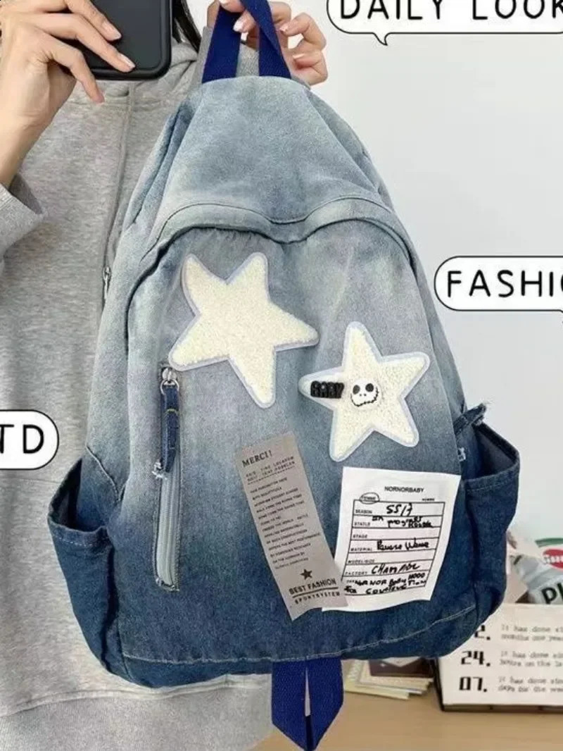 Y2k bag youth fashion canvas casual backpack trend fivestar school summer full matching cool Rucksack Bolsa Mujer 240820