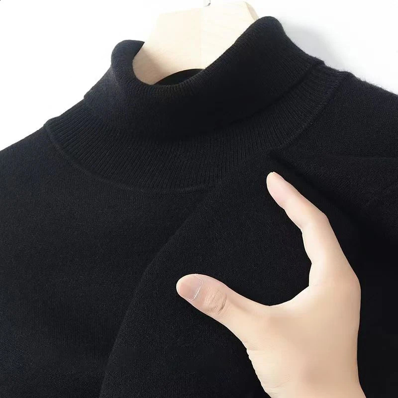 Mens long sleeved navy blue collar sweater solid color latte art streetwear breathable knitted autumn warm wool jacket 240821