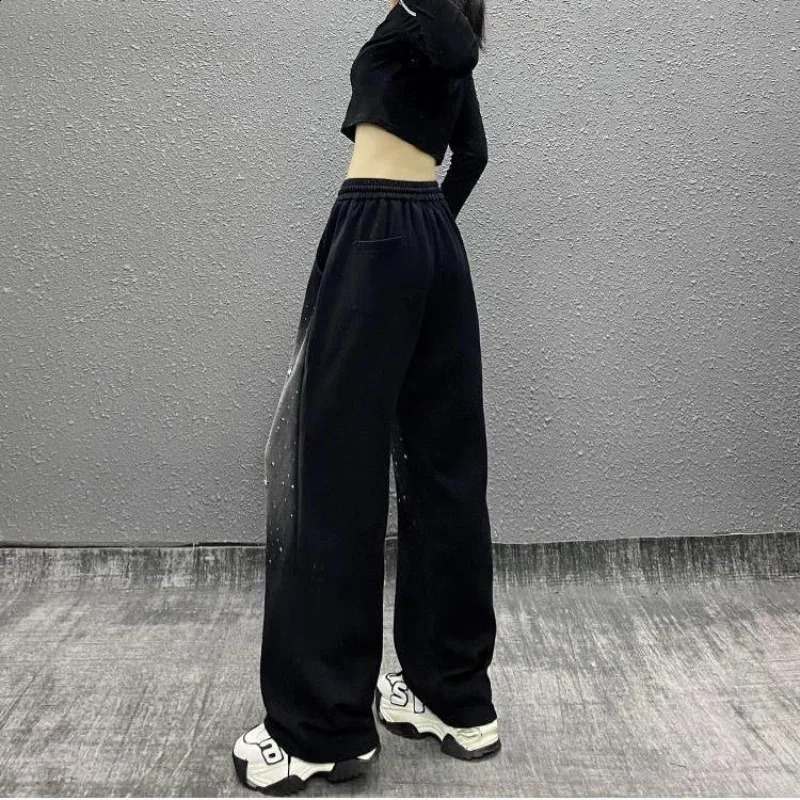 Womens AutumnWinter High Waist Loose Weight Loss Straight Leg Versatile Wide Drawout Pocket Sports Casual Pants 240821