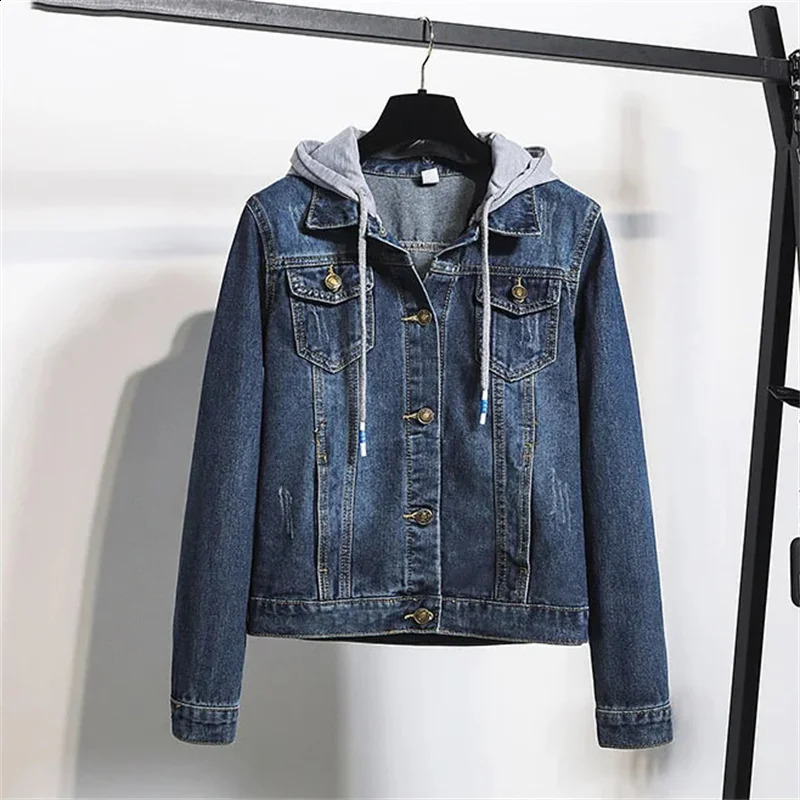 Solid Womens Denim Jacket Hooded Short Coats Fashion Casual Spring Winter Jackets Comfortable Ladies Streetwear 24