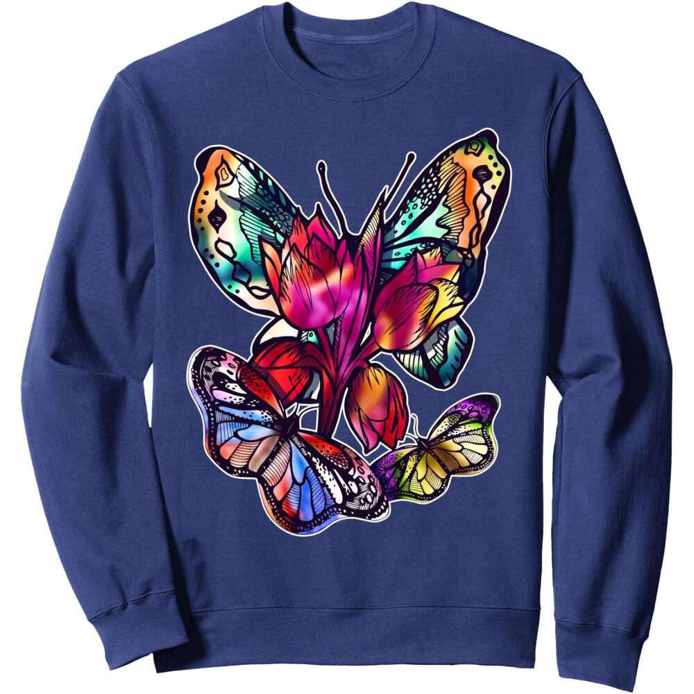 Long Sleeve Shirts for Men sweatshirt United Butterflies Psychedelic Visual Art design Sweatshirt T shirt Tee Streetwear Casual tops clothes
