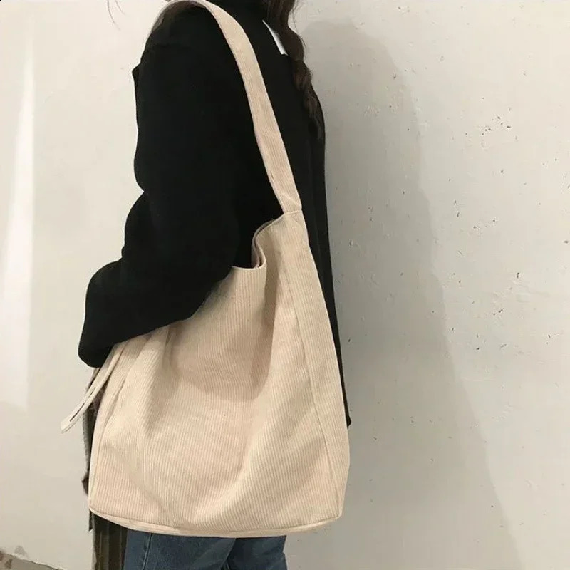 Women Casual Foldable Corduroy Shopping Bag Reusable Handbag Lightweight Shoulder Bags Students Large Capacity Bags Travel Bags 240821