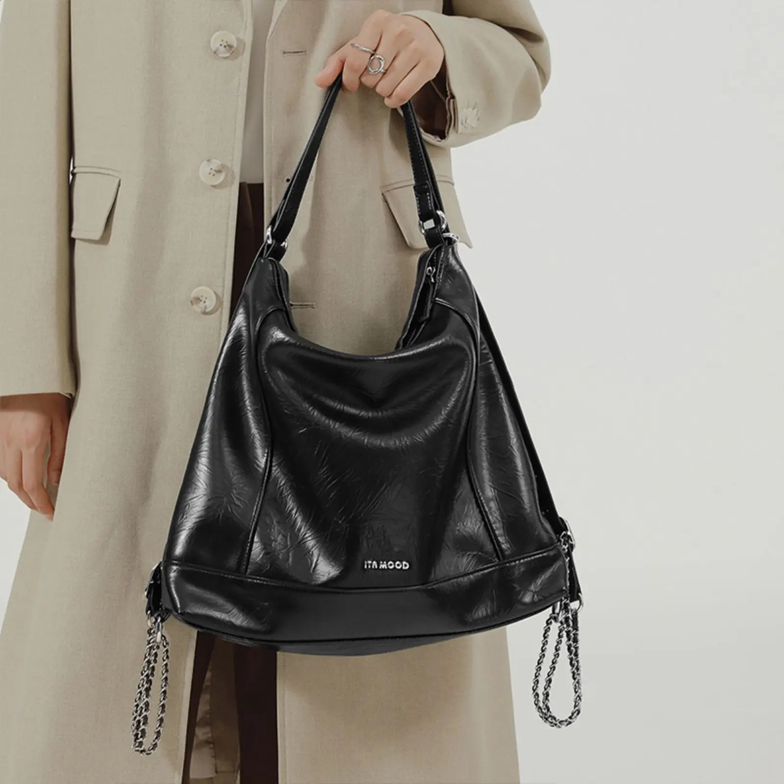 ITAMOOD Womens Handbag Large Capacity Double layer Cowboy Bag for Cosmetics Commuting Computers Shoulder 240820