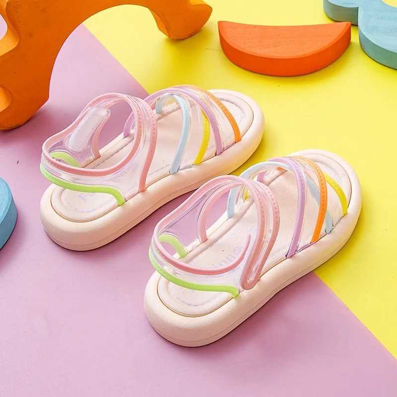 New Girls Sandals Summer Internet Celebrity Childrens Soft Bottom Open Toe Anti Slip Crystal Little Girl Beach Sandals W240821