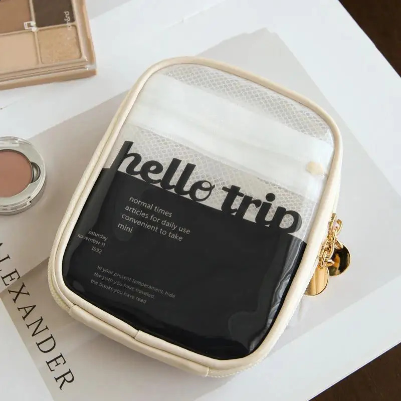 Mini Clear Travel Makeup Organizer Bag Small Cute Preppy Makeup Bag Cosmetic Zipper Toiletry Storage Clutch Coin Pouch for Women 240821