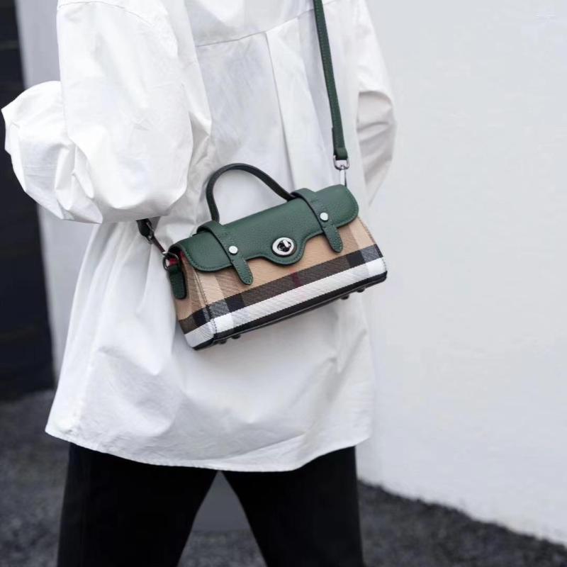 Bag Genuine Leather Canvas Pillow Plaid Classic Bucket Portable Messenger 8968 zhanyishengli
