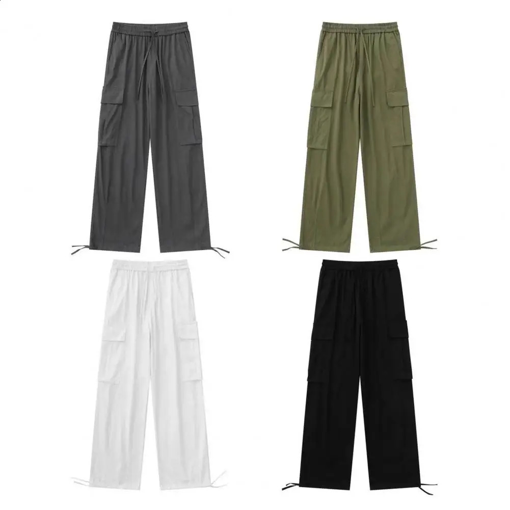 Hip Hop Men Work Trousers Solid Color Pants Retro Style Mens Cargo Pants With Elastic Waist Wide Leg Multi Pockets For Four Sea 240821