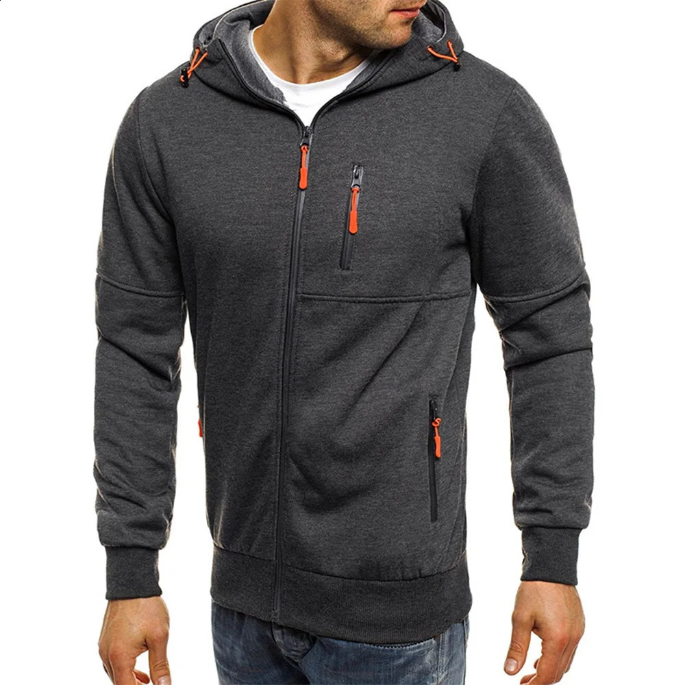 Solid Color Mens Hooded Jacket Casual Long Sleeve Hoodies With Zipper Gym Sports Hooded Coat For Spring Fall 240821
