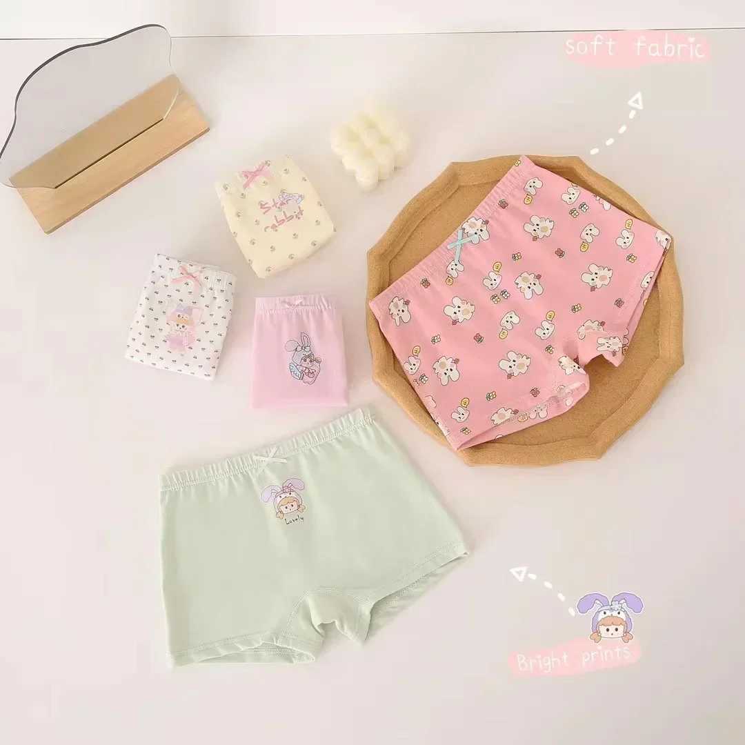 1 Pc Color Random Girl Underwear Kids Cotton Panties Teen Cute Cat Pattern Soft Boxer 3-12Y Kids Briefs Safety Panties Y240821