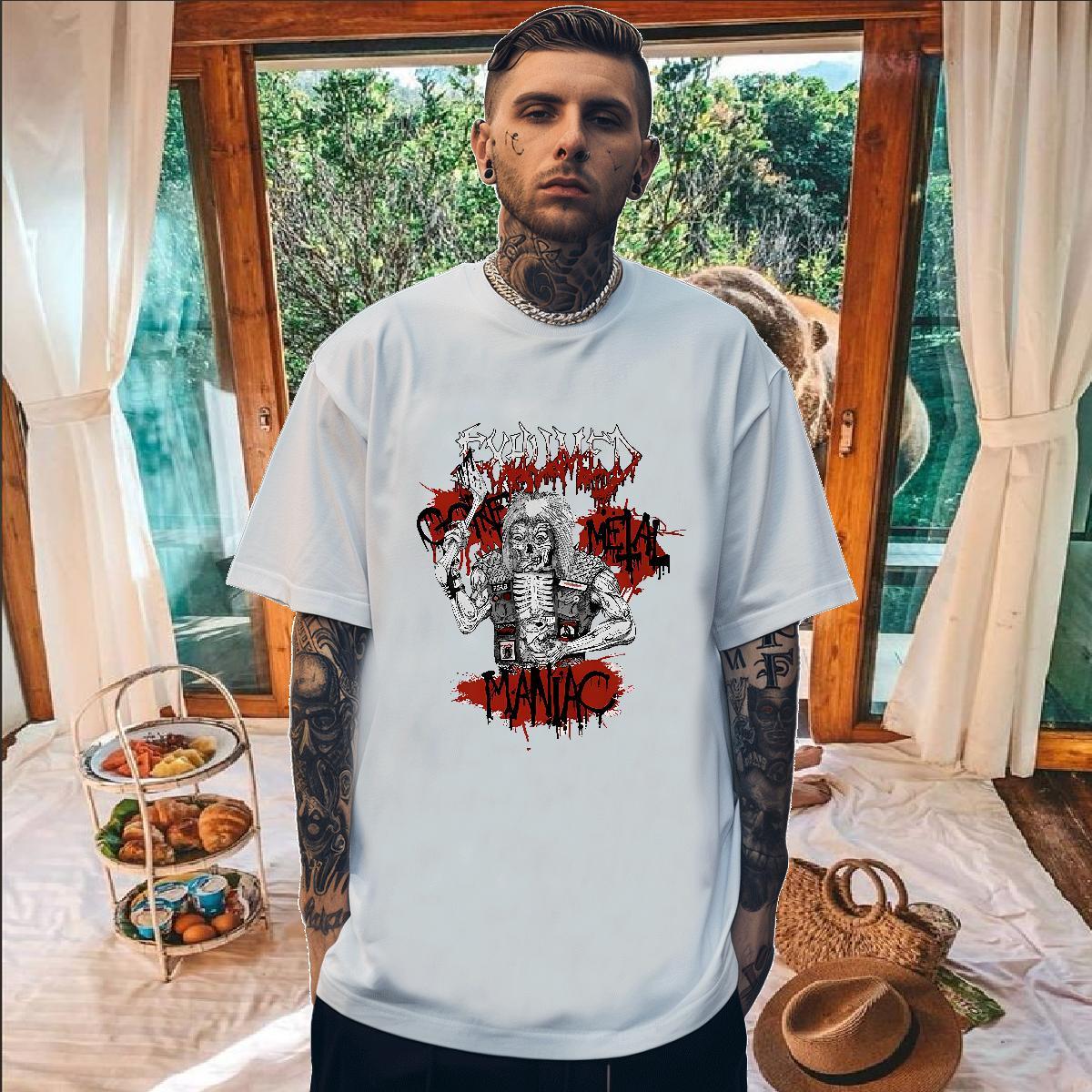 Classic Casual skull Men Tees 230g 100% Cotton T-Shirts for Men DIY Printed Street Casual Breathable Short Sleeve High Quality Tops Tees