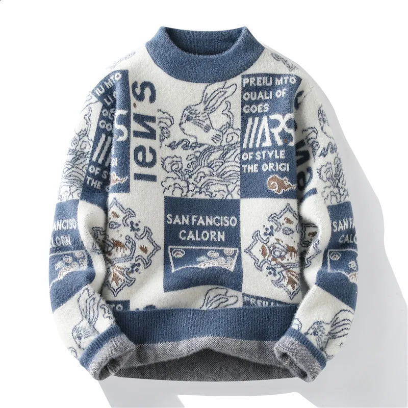 Mens Sweater Autumn Winter Print Hip Hop Sweater Men Streetwear Print Pullover Tops Harajuku Couple Sweater 240821