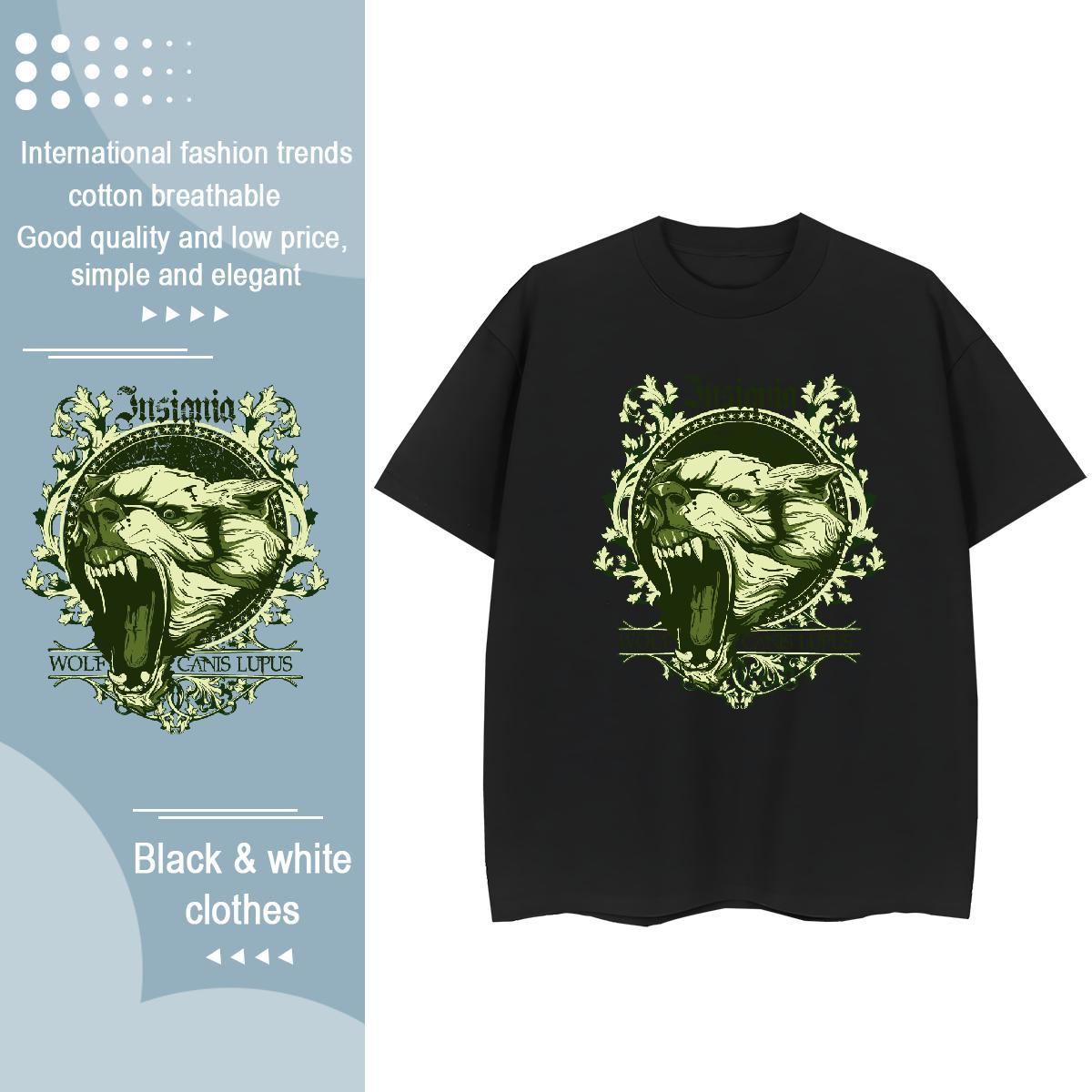 Classic T Shirts Women Crew Neck 100% Cotton 230g Unisex Tshirts Floral Print lion Spring Summer Popular Tops Tees