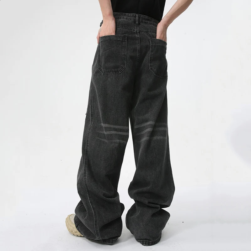 IEFB Summer Mens Denim Pants Streetwear Distressed Dirty Printed Straight Leg Jeans Trendy Male Hole n Trousers 9C5973 240821
