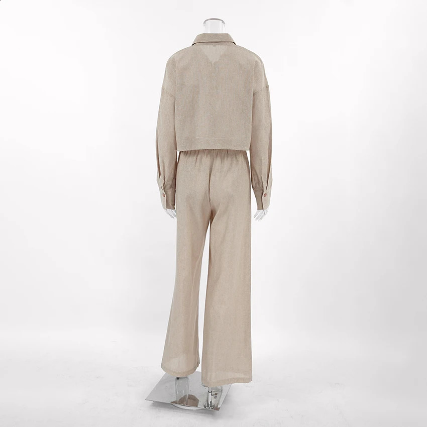 Autumn Winter Khaki Two Piece Set Women Plus Size Clothing Casual Cotton Linen Suit Jacket Long Sleeve Trousers 2-piece Set 240820