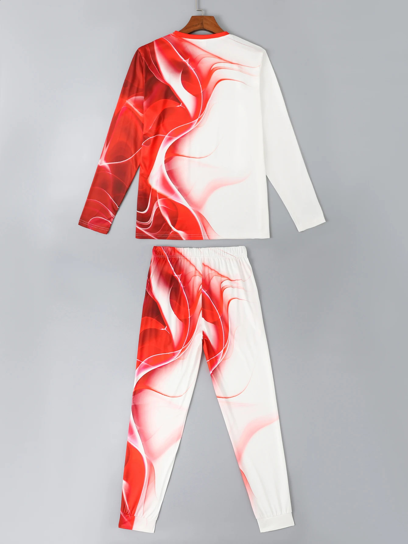 Summer Fashion Mens Long Sleeved Pants Casual Comfortable Wave Printed Sports Set 240821