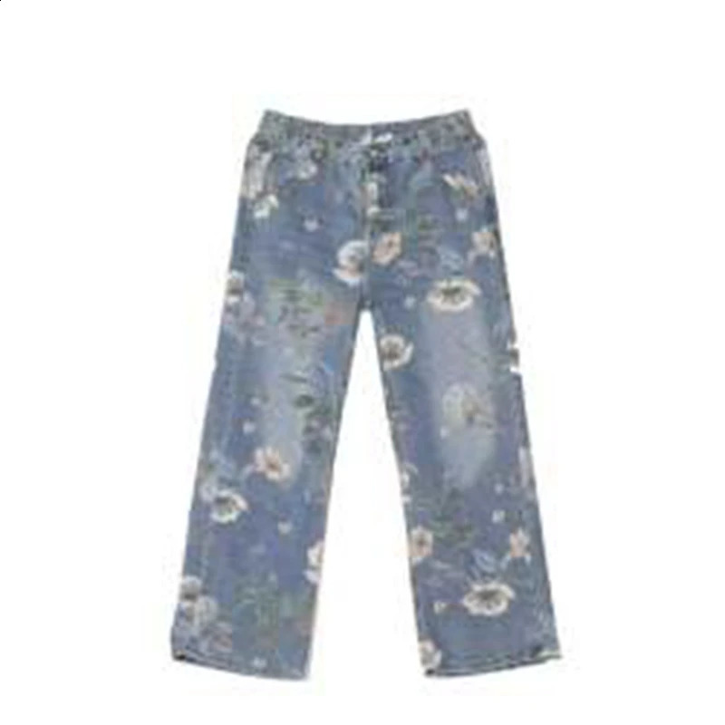 American Jeans Men y2k Fashion Flower print Oversized Wide Leg Jeans Men Streetwear Hip-hop Loose Straight Denim Pants Mens Trou 240821