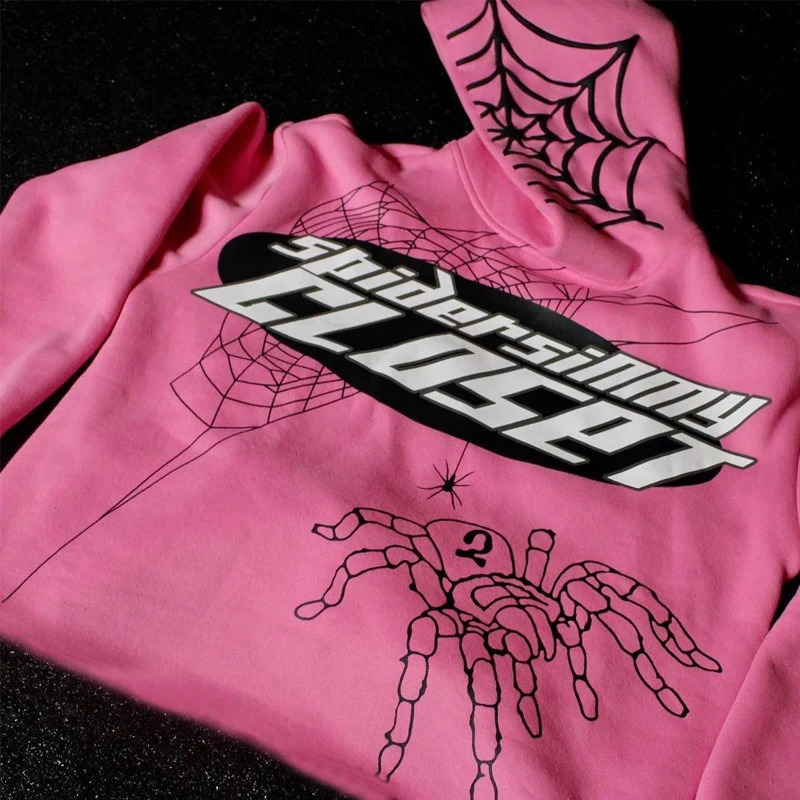 Y2k Pink Hoodie Spider Web Print Oversized Long Sleeve Hoodie Harajuku Hip Hop Grunge Fashion Sweatshirt Pullover Goth Hoodie 240814