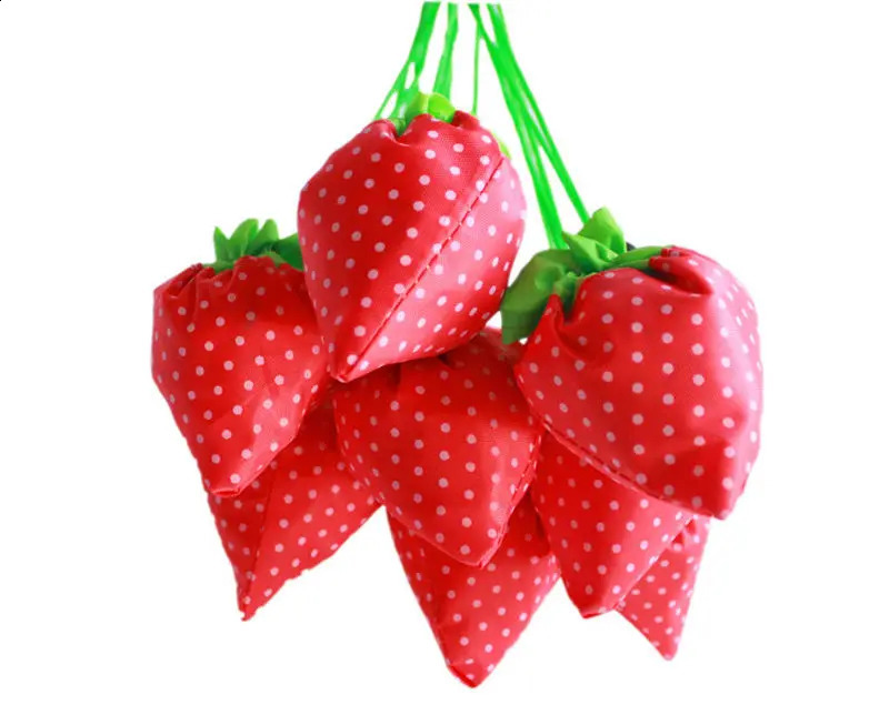Printing Strawberry Foldable Reusable Shopping Bag Nylon Green Grocery Tote Convenient Large Capacity Storage Bags y240925