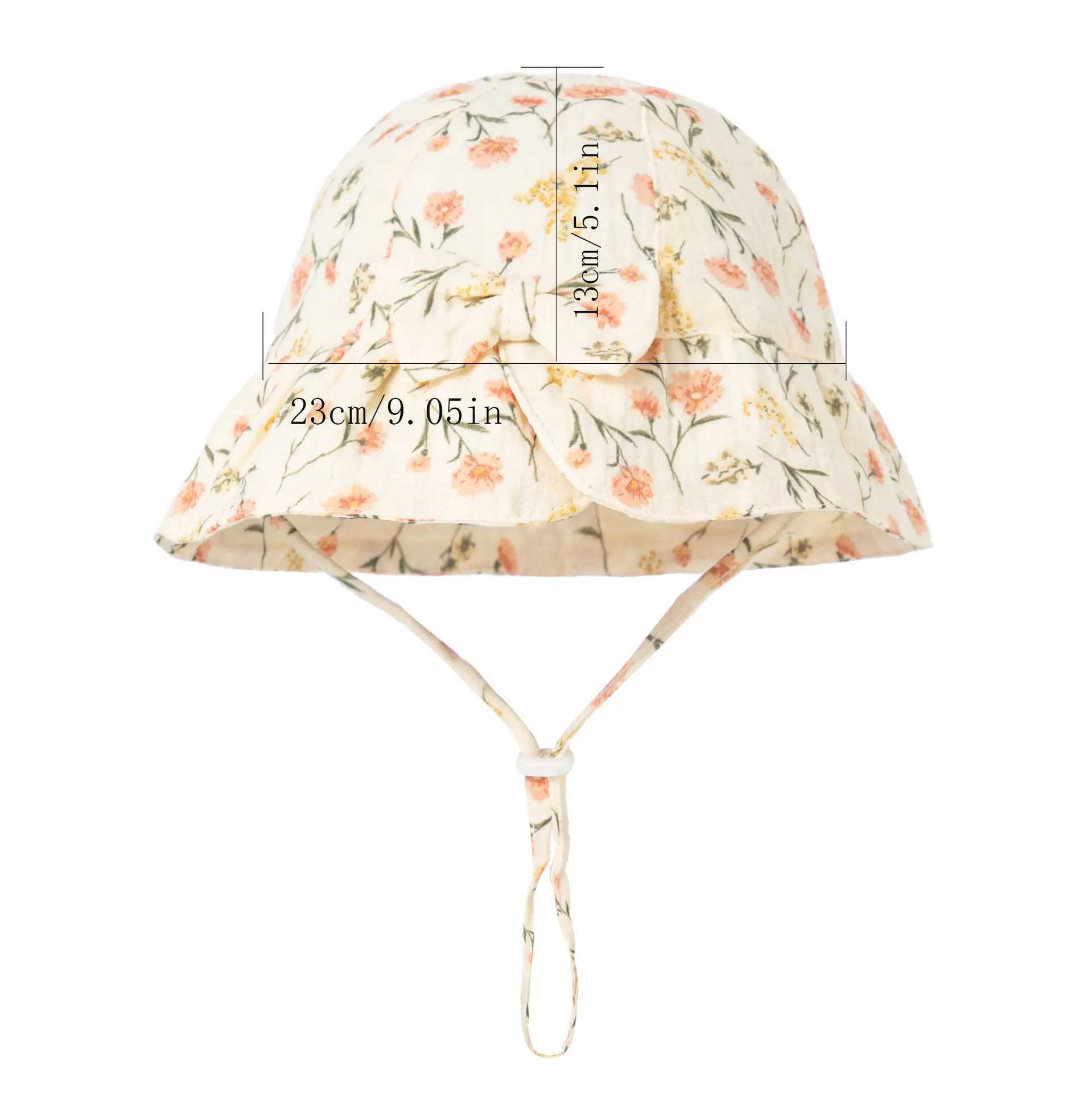 New Baby Cotton Bowknot Bucket Hat Children Sunscreen Outdoor Caps Boy Girl Print Panama Hat Unisex Beach Fishing Hat For 3-12M M240821