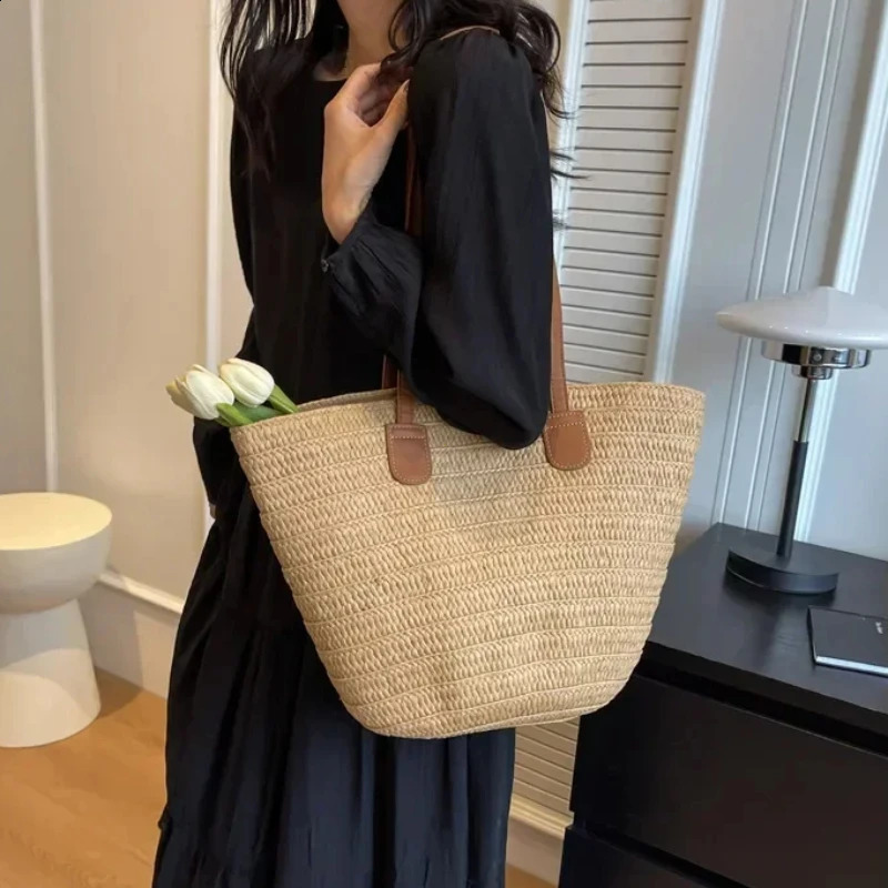 Women Braided Basket Clutches Tophandle Bag Large Straw Portable Shoulder Summer Beach Party Purses Shopper Satchel Female 240820ZYl