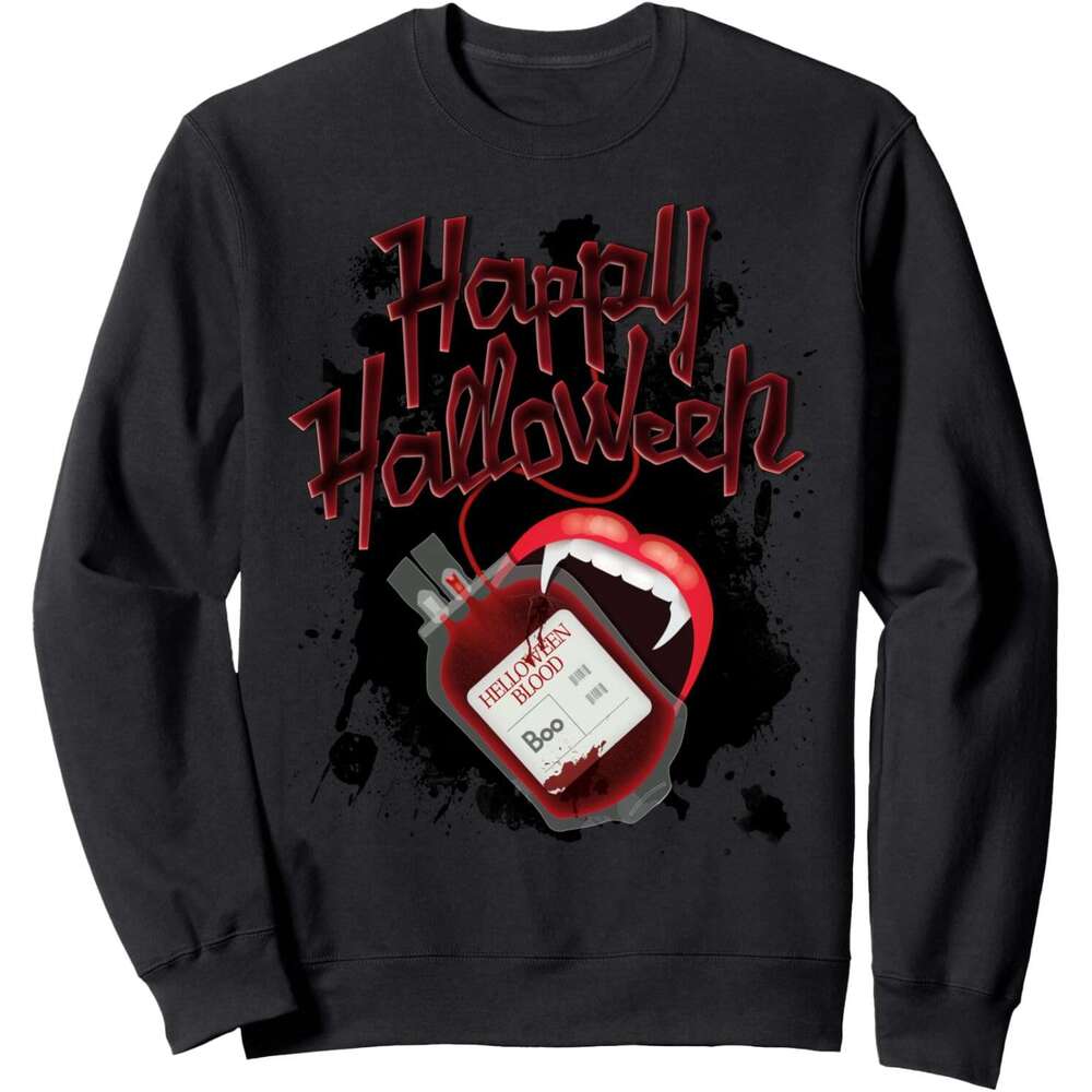 Long Sleeve Shirts for Men sweatshirt Funny Happy Halloween Creepy Boo Blood for Vampire Sweatshirt T shirt Tee Streetwear Casual tops clothes
