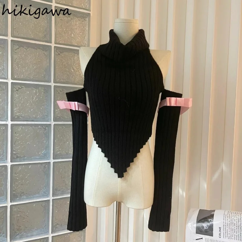Trimmed sweater womens dress turtle collar tuned sexy skydiving fashionable irregular knitted floral sweetheart Y2k top women 240821