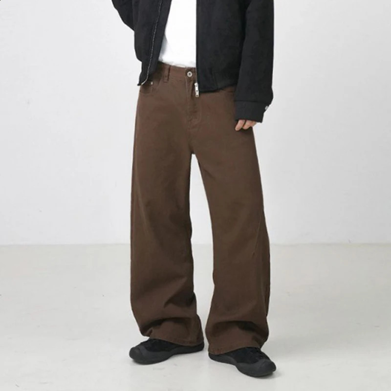 IEFB Simple Mens Denim Pants Solid Color Casual Straight Trousers Wide Leg Loose Male Bottom Streetwear Autumn Trend 9C6917 240821