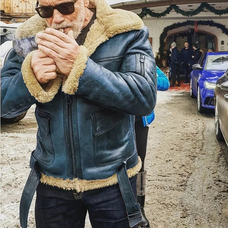 2023 Mens Jacket with Fur and Integrated Thickened Artificial Faux Leather Velvet 240821