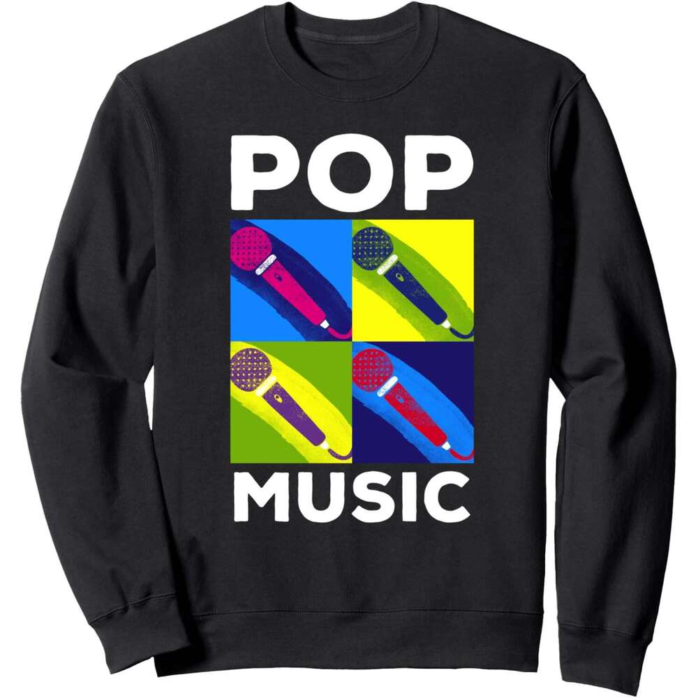 Long Sleeve Shirts for Men sweatshirt Pop Music Vintage Multicolored Microphones DJ Gift Sweatshirt T shirt Tee Streetwear Casual tops clothes