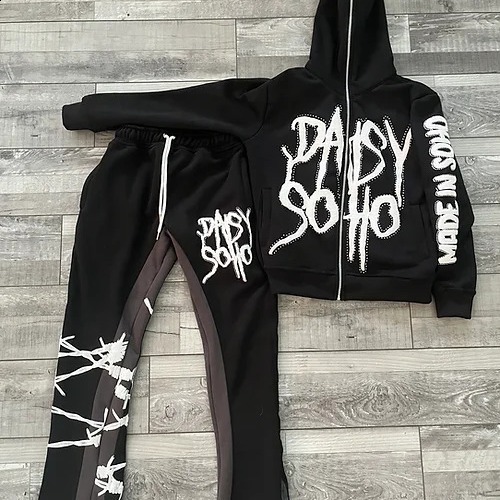 3D Letter Foam 2 Piece Set Tracksuit Men Y2k Set Sweatpants Tracksuit Men and Women Streetwear Hip Hop Casual Oversized Hoodie 240626
