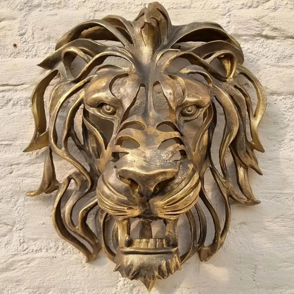 Gold Animal Head Wall Decor Wall Sculpture Home Decor Statue for Living Room Office Bedroom Modern Decor for Men Women Lion 240821