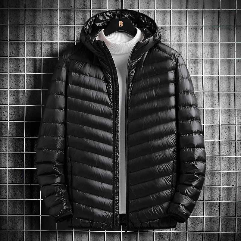 Puffer jacket New High Quality Mens Fashion Business Casual British Style Gentleman Korean Version Hooded Down Jacket White Duck Down Jacket M240821