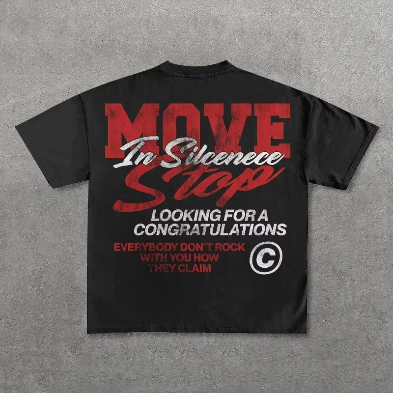 Street clothing Tshirt Y2K mens hiphop letter graphic printing oversized TShire Harajuku Gothic round neck cotton short sleeved top 240821