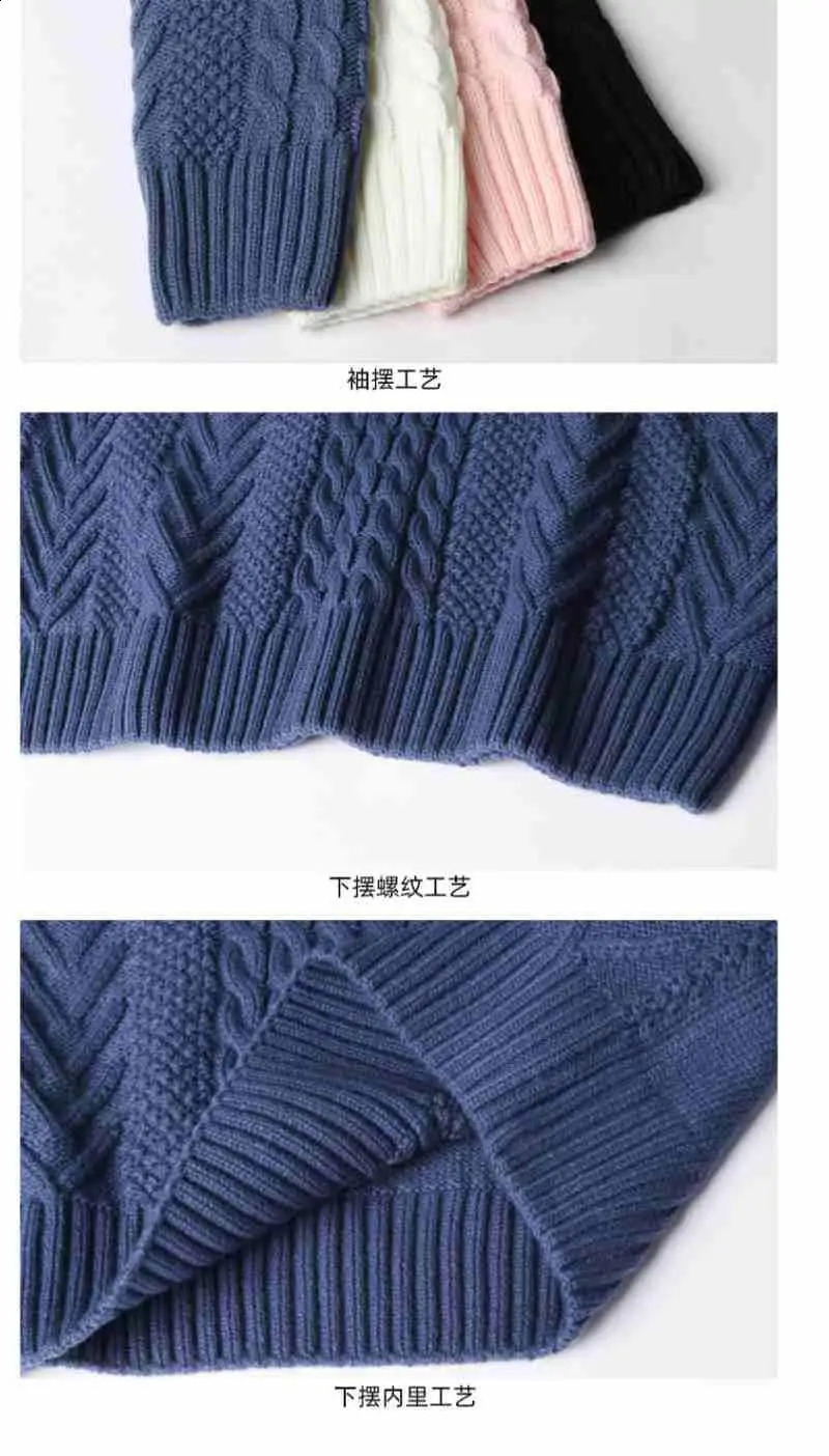 Mens Autumn Winter Fashion Simple Solid Round Neck Pullover Screw Thread Casual Versatile Long Sleeve Loose Sweater Knit Tops 240821