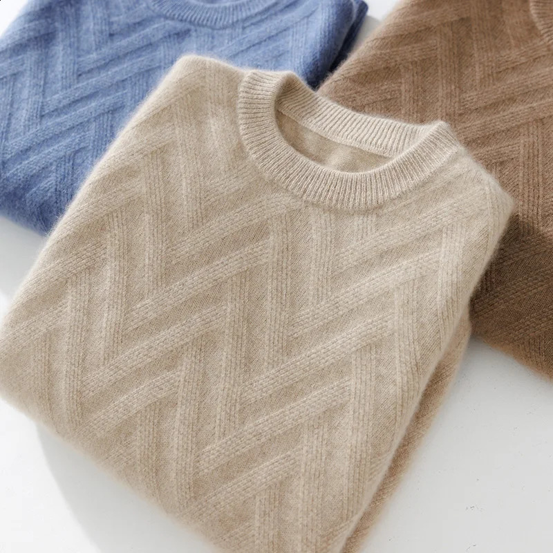 Mens wool sweater autumn and winter round neck solid color sweater business casual cashmere knitted base sweater pullover 240821