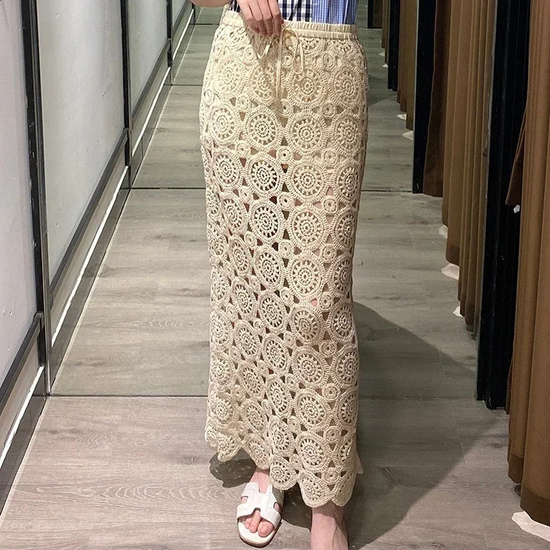 Womens long hook hollow lace skirt womens long hook 240820