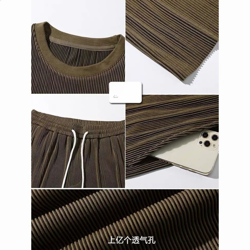 Summer Ice Silk Short-sleeved T-shirts Trousers Suit Mens Loose Large Size Two Piece Long Pants Shirts Suit Male Sports Suits 240821