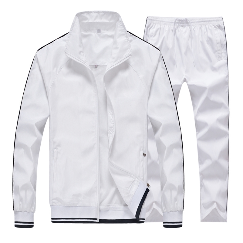 Men Tracksuit Spring Autumn Male Classic Sports Suit Jacket Sweatpants 2 Pieces Male White Sportswear Sets Asian Size 240821