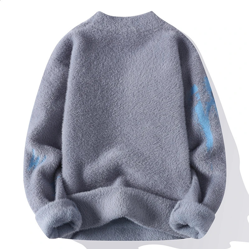 Mens Winter Sweater Pullover Mens Casual Slim Print Thicken Warm Knitted Sweater Jumper Street Outdoor All Match Sweatshirt 240821