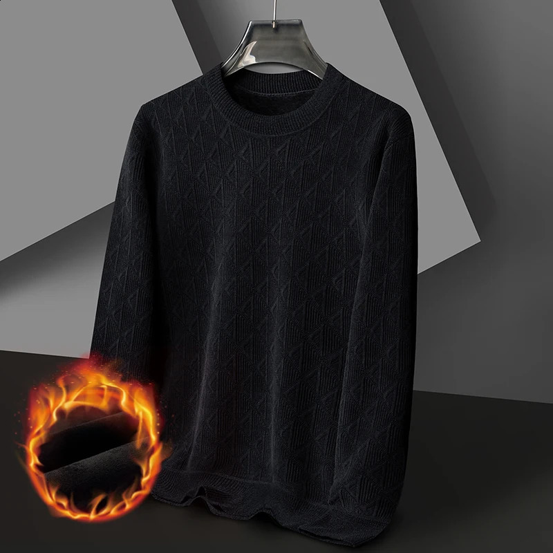Autumn and Winter Mens Pullover Round Neck Fashion Splicing Print Solid Color Casual Versatile Long Sleeved Sweater Knitted Top 240821