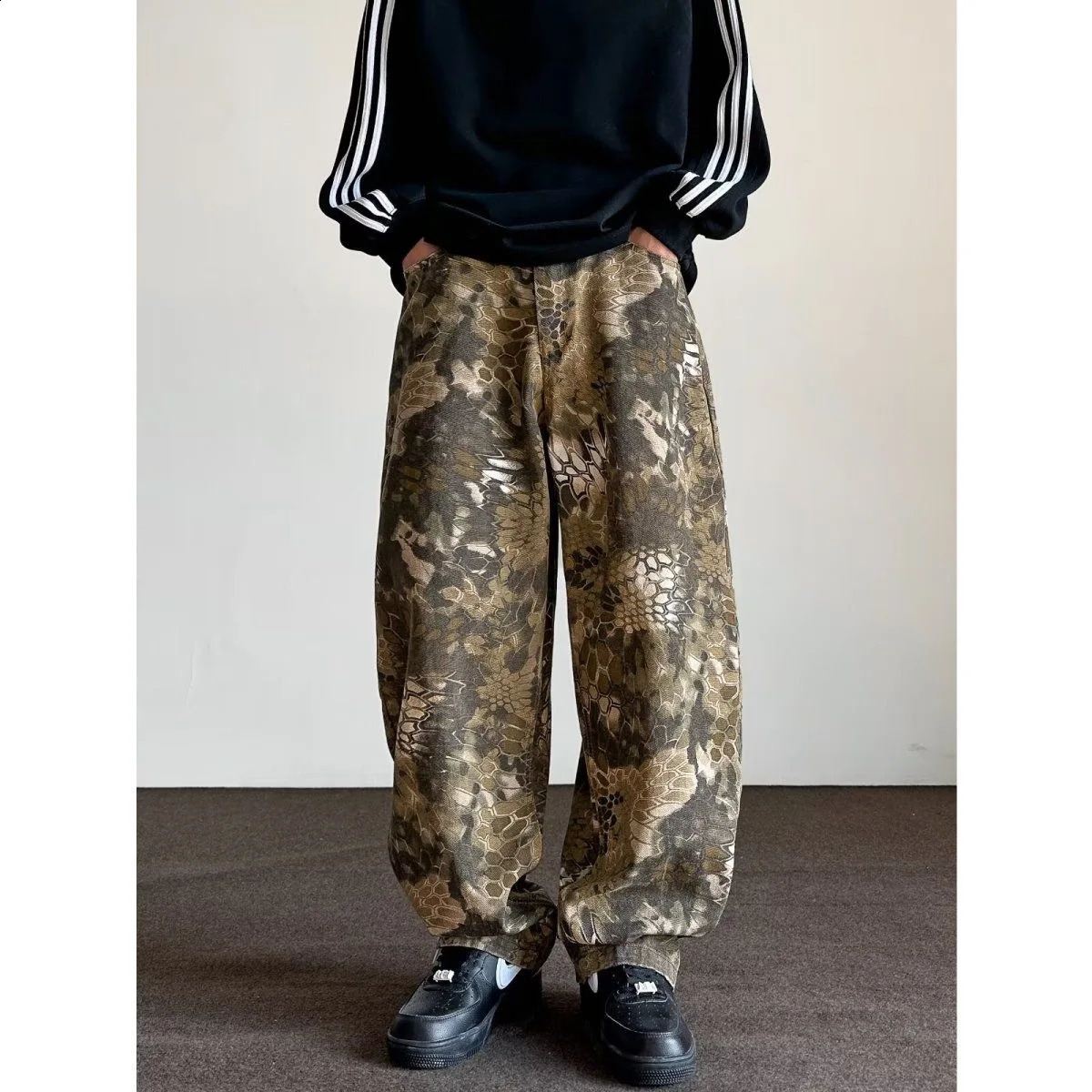 print Jeans Men Denim Pants Male Oversize Wide Leg Trousers Streetwear Hip Hop Vintage Clothes Loose Casua 240821